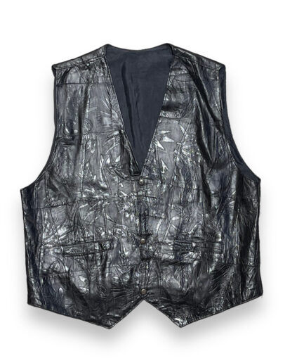 Leather Black Floral Vest